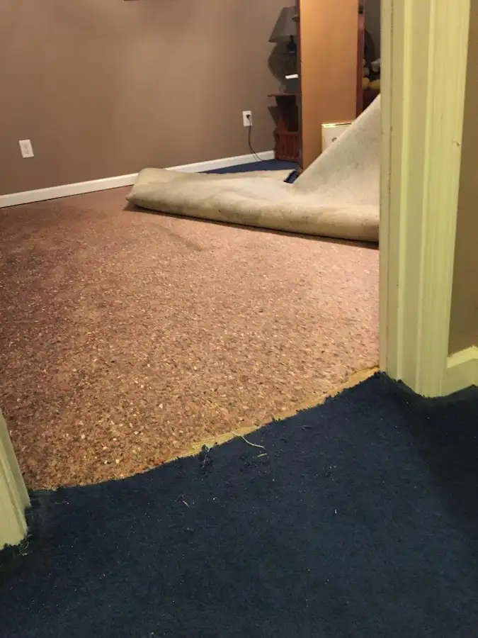 Carpet pad removal revealing water damage during Drying & Dehumidification in Seaside